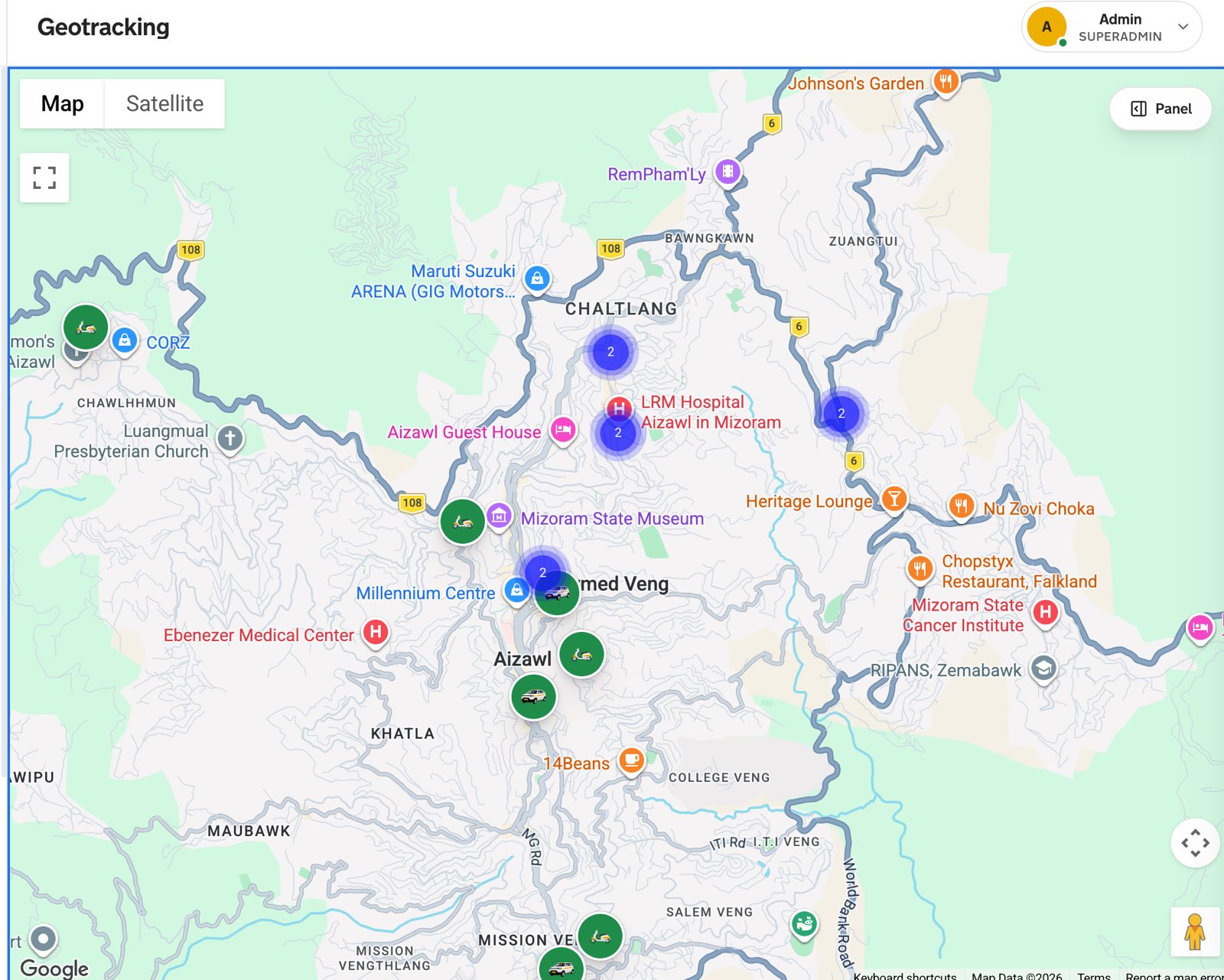 Mizotaxi geotracking dashboard